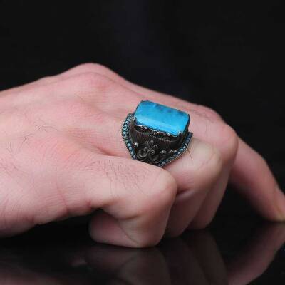925 Sterling Silver Men's Ring With Citrine Stone - 3
