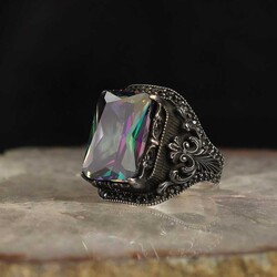 925 Sterling Silver Men's Ring With Mystic Topaz Stone - 2