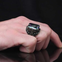 925 Sterling Silver Men's Ring With Mystic Topaz Stone - 3