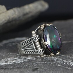 925 Sterling Silver Men's Ring With Mystic Topaz Stone - Elegant Jewelry