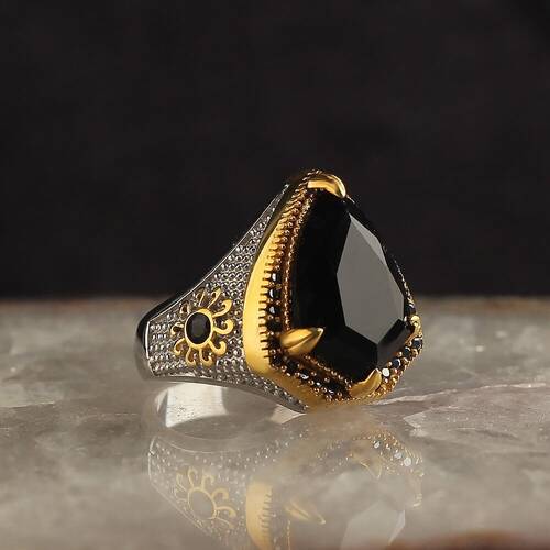 925 Sterling Silver Men's Ring With Rhodium Plated Zircon Stone - 1