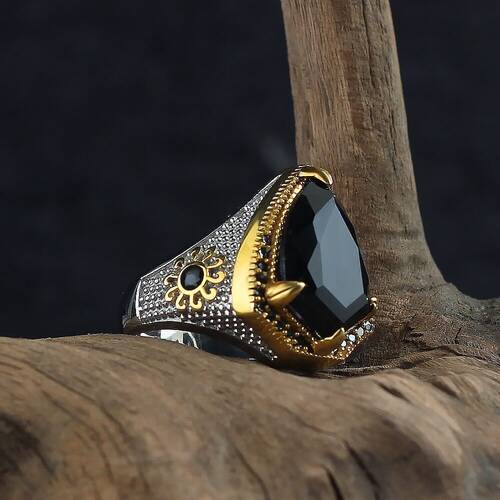 925 Sterling Silver Men's Ring With Rhodium Plated Zircon Stone - 3