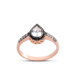 Diamond Mounted Drop Rose Silver Ring - Elegant Jewelry