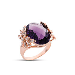 Flower Garden Amethyst Stone Rose Silver Ring - Elegant Jewelry