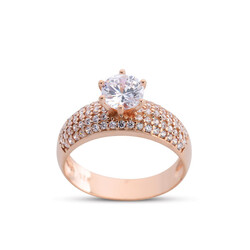 Micro Solitaire Rose Color Silver Ring - Elegant Jewelry