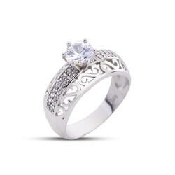 S Motif Solitaire White Color Silver Ring - Elegant Jewelry