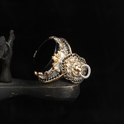 Silver Men's Ring With Rhodium Plated Onyx Stone And Lion Symbol - 3