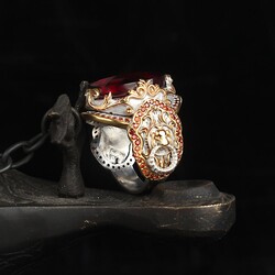 Silver Men's Ring With Rhodium Plated Zircon Stone And Lion Symbol - 3