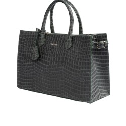 Guzini 8101 Women's Genuine Leather Handbag - Croco Dark Green - 3