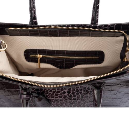 Guzini 8101 Women's Genuine Leather Handbag - Croco Grey - 4
