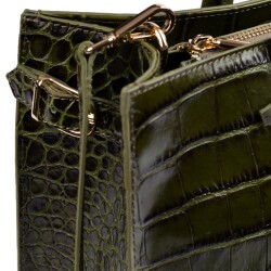 Guzini 8101 Women's Genuine Leather Handbag - Croco Khaki - 6