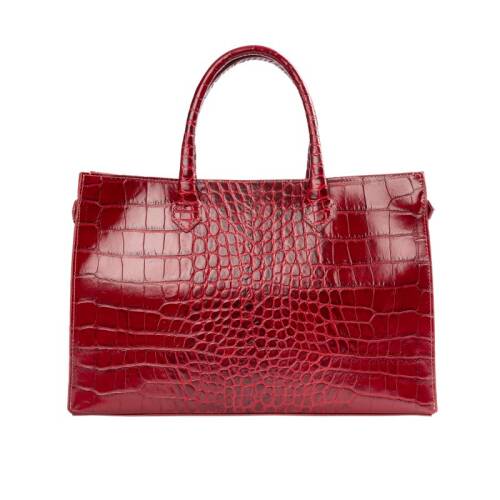 Guzini 8101 Women's Genuine Leather Handbag - Croco Red - 2