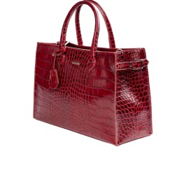 Guzini 8101 Women's Genuine Leather Handbag - Croco Red - 3